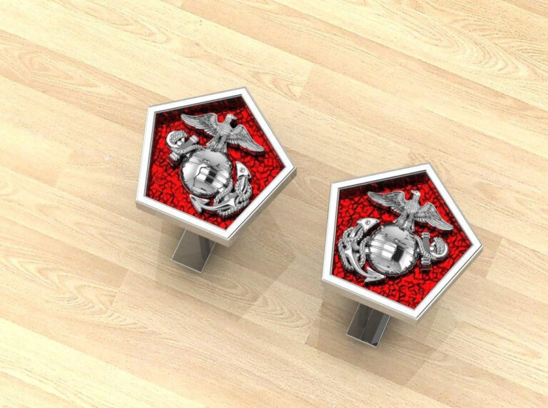 Pentagon Shaped Sterling Silver Marine Corps Cufflinks with red background Marine Corps Rings 908 1024x1024@2x 768x571